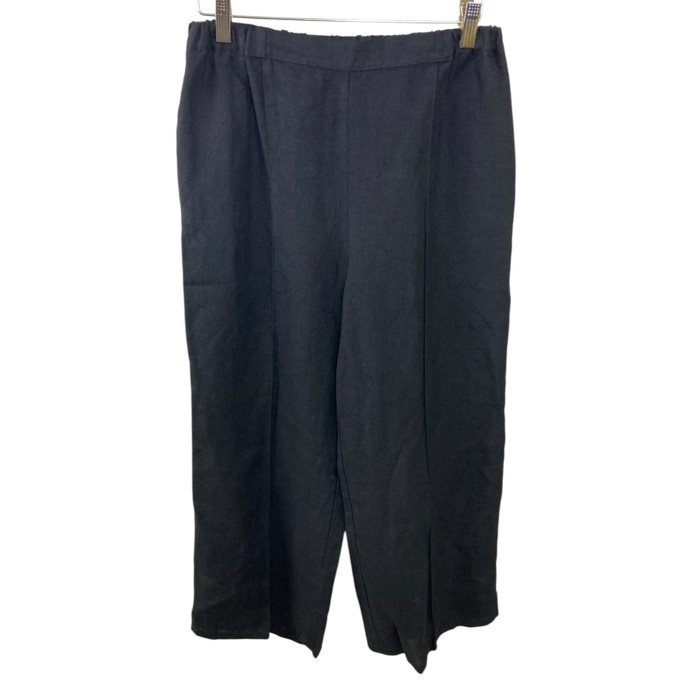 fog linen work Lithuanian Black Linen Seamed Pants Pull On Lagenlook Minimalist